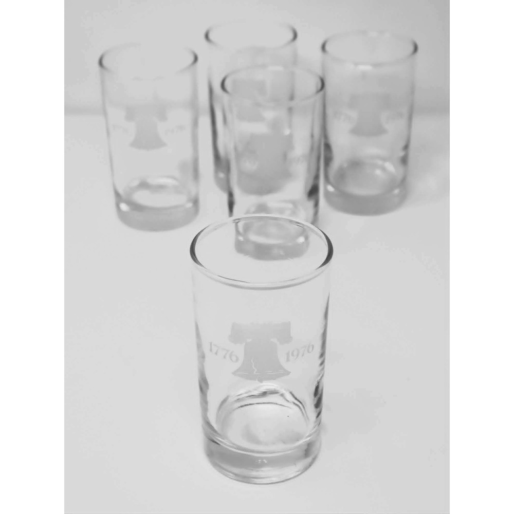 LIBBEY Clear Highball Glasses Set of 5 Frosted Bicentennial Liberty Bell 70s